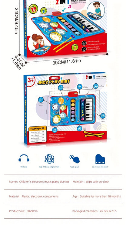 Kids Electronic Drum Music Mat, Multifunctional Musical Toy for Skill Development & Family Bonding