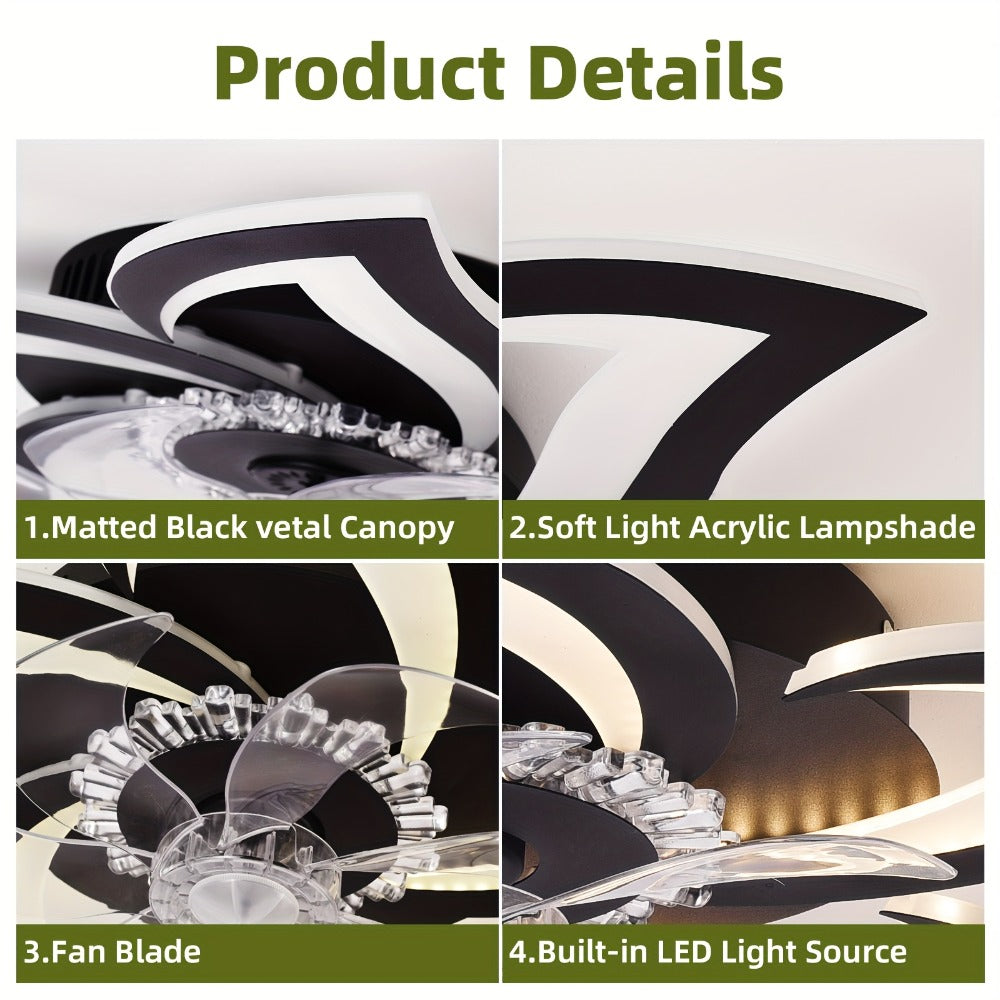 Ceiling Fan with Light 27 Inch Flush Mount - Low Profile 6-Speed 3-Color Dimmable LED, Remote & App Control