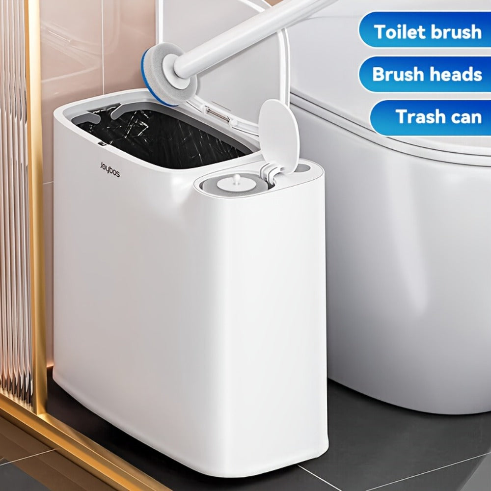 Disposable Toilet Brush with Trash Can 3-in-1 Set Replaceable Brush Heads Space-Saving for Entryways, Bedrooms and Living Spaces