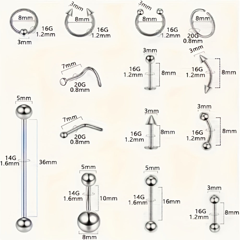 Piercing Kit Professional Stainless Steel Body Piercing Set with Needles Clamps & Tools for Bath Time, Home Spa and Personal Care