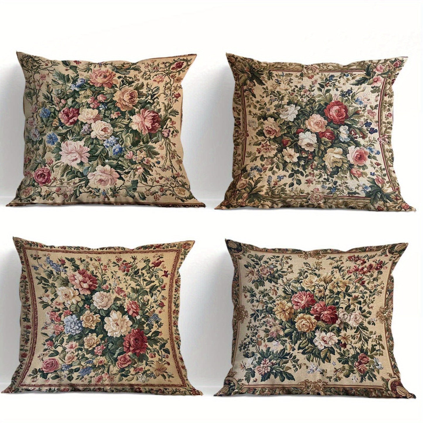Vintage Floral Pillow Covers Set of 4 Soft Cozy Cushion Cases with Zipper 18x18in Single-Sided Print for Living Room Bedroom Porch Patio Car