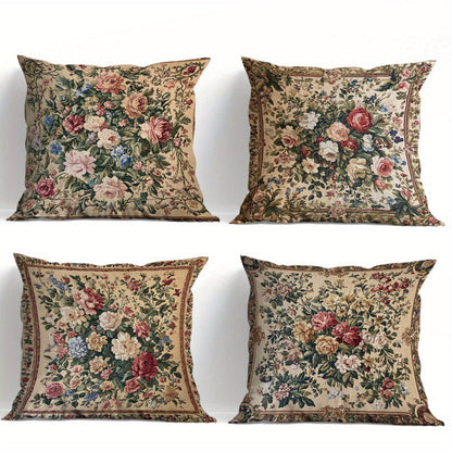 Vintage Floral Pillow Covers Set of 4 Soft Cozy Cushion Cases with Zipper 18x18in Single-Sided Print for Living Room Bedroom Porch Patio Car