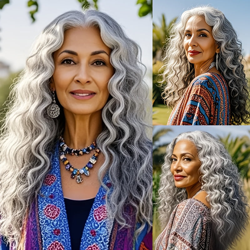 Synthetic Wig 24-Inch Space Gray Deep Waves with Glueless Buckle Cap and Rating with Item-Specific Color, Length, Texture and Cap Choices