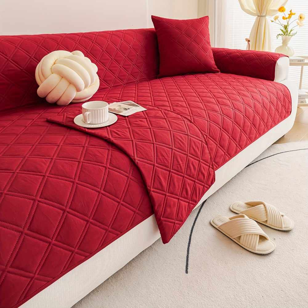 Sofa Cover Three-Piece Soundwave Embossed Set with Sofa Panel, Two Armrest Covers and Backing Mat