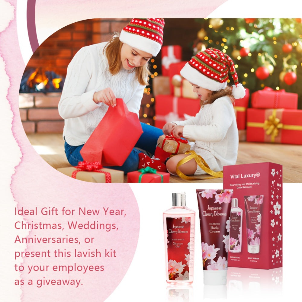 Cherry Blossom Body Wash Set for Women 8oz – Moisturizing Body Cream & Shower Gel Gift Set Light Non-Sticky Long-Lasting Floral Scent