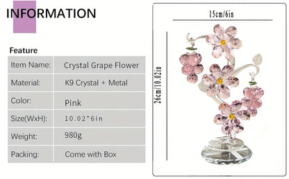 Pink Crystal Tree Statue Ornament – Romantic Crystal Flower Sculpture with Rotatable Base, Elegant Home Decor Gift for Valentine's Day