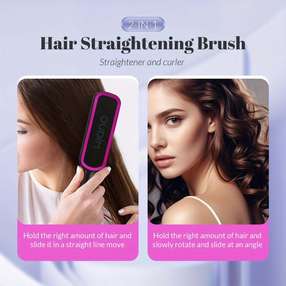 6-Setting Ionic Hair Straightener Brush with Fast Heat-Up & Anti-Scald Protection, for Home, Travel and Salon Hair Styling