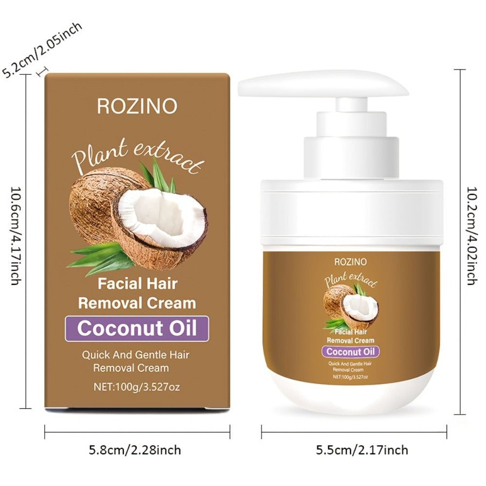 Hair Removal Cream ROZINO Coconut Oil 100g Two-Pack Pump Jars with Cartons for External Body Grooming