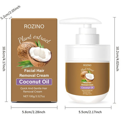 Hair Removal Cream ROZINO Coconut Oil 100g Two-Pack Pump Jars with Cartons for External Body Grooming