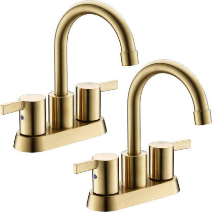 4-Inch Centerset Bathroom Faucet with Dual Handles, Swivel Spout and Single or Two-Piece Finish Options