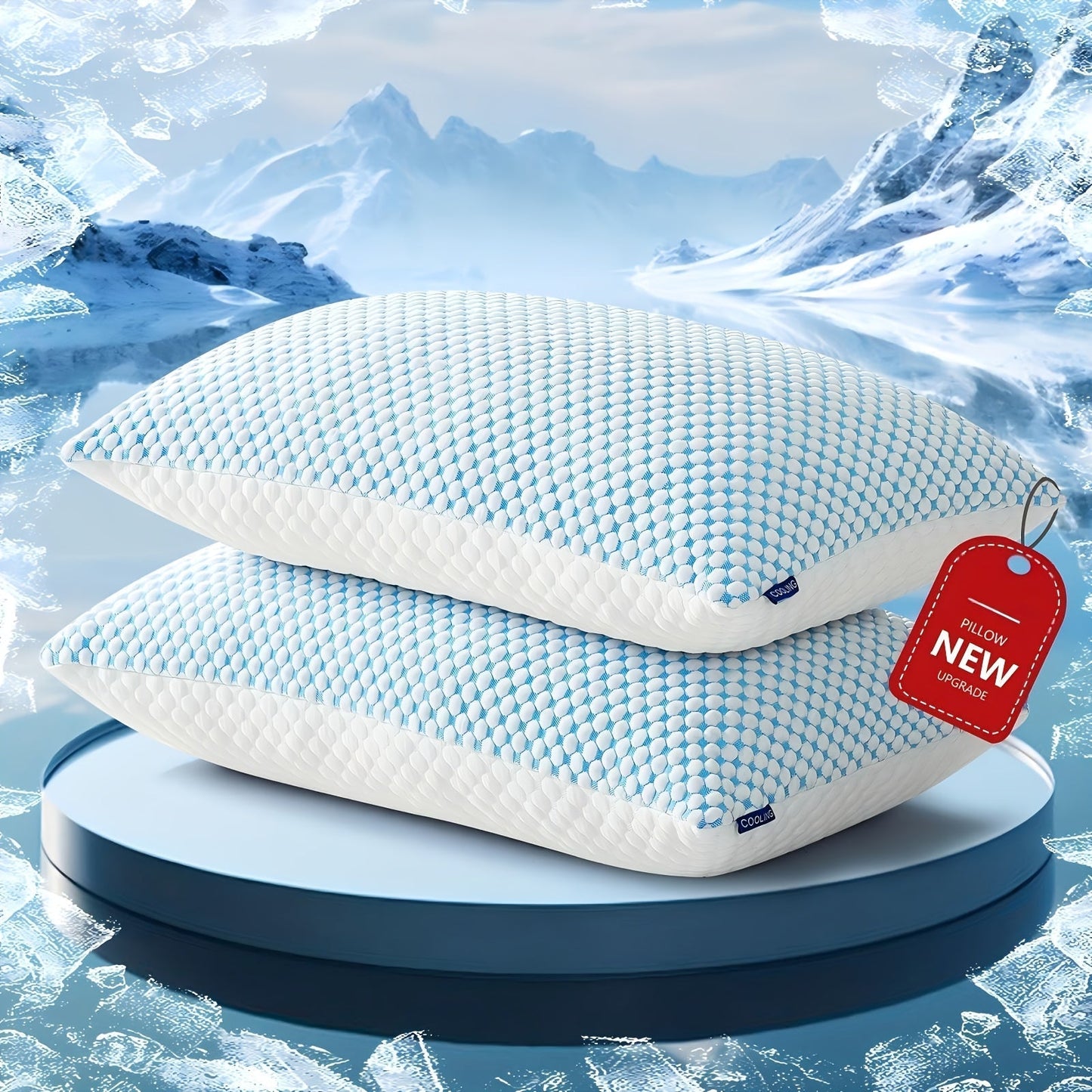Memory Foam Bed Pillows King Size 2 Pack Hotel Quality Cooling Down Alternative Non-Collapsing Pillow Set Polyester Viscose Cover