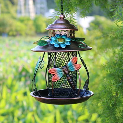 Wild Bird Feeder, Iron Mesh Hanging Dragonfly Butterfly Garden Patio for Garden, Yard and Pest Management
