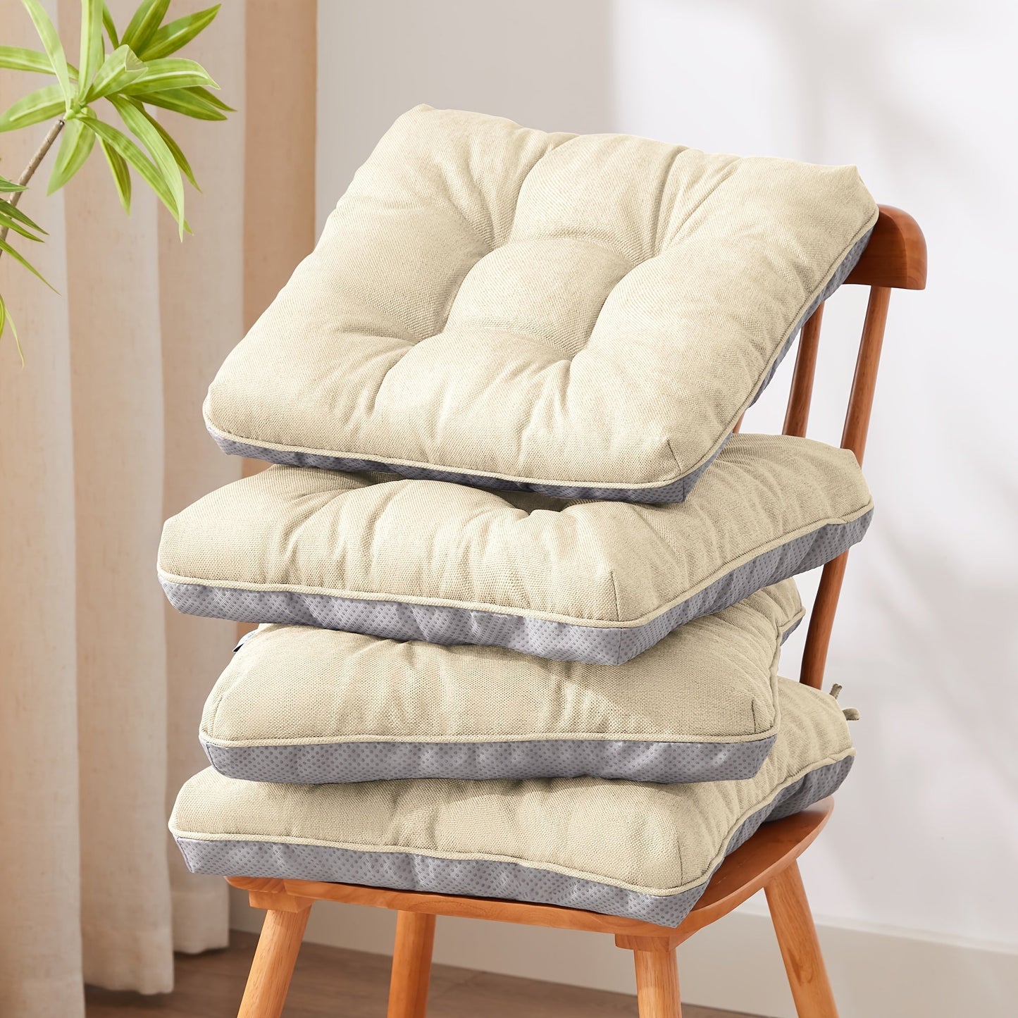 Memory Foam Chair Cushions Set of 4 – Kitchen Chair Pads with Non-Slip Backing & Ties, 500GSM Thick Seat Cushions for Dining Chairs Indoor