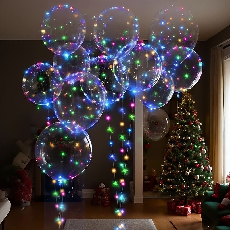 Party Decorations 20-Piece Clear Bobo Balloon Kit with LED String Lights and Six Light Color Options