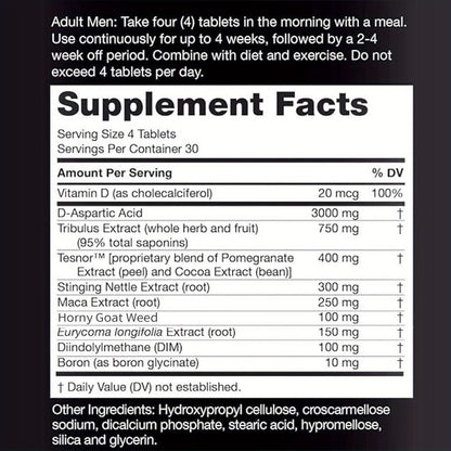 Testosterone Support Supplement with D-Aspartic Acid, Horny Goat Weed, Tribulus & Maca, Mood, Health & Vitality Booster for Men