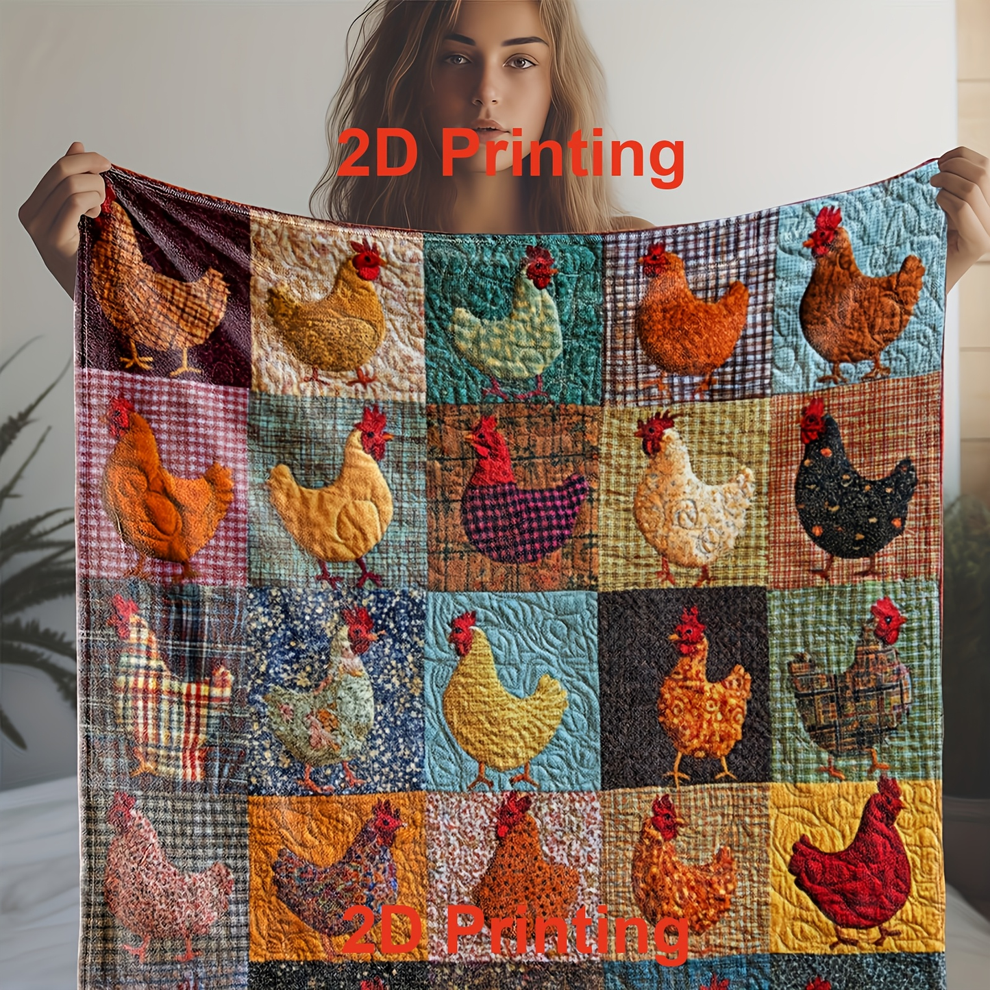 Colorful Chick Print Flannel Blanket Soft Cozy Throw