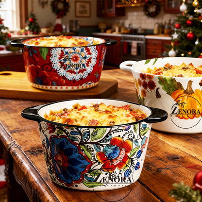 Giant Ceramic Extra-Deep Serving Bowl With Handles, 101oz, Bohemian Hand-Painted, Chip-Resistant