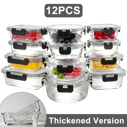 Food Storage Containers 12-Piece Glass Set with Clip-On Lids for Meal Prep and Pantry Organization