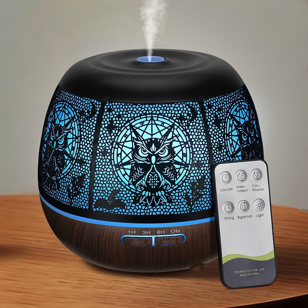400 ml Metal-Hollow Aromatherapy Diffuser with Remote, Seven-Color Light and Four Pattern Options