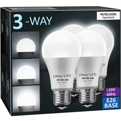 3-Way LED Light Bulb A19 40 60 100W Equivalent 1500 Lumens E26 Base – Soft White 2700K & Daylight 5000K Three-Way Bulb for Bedroom Living