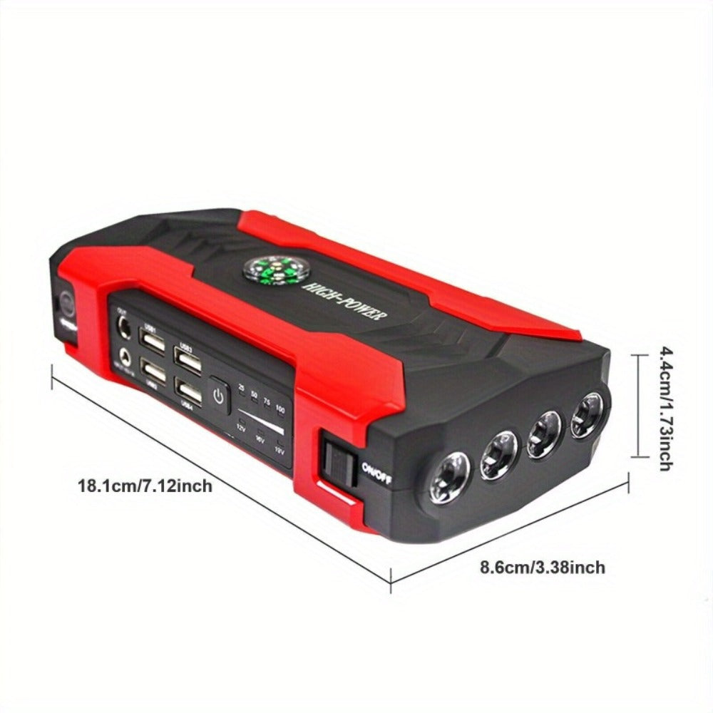 Portable Car Jump Starter 12V – Peak Power Battery Booster Pack for 8.0L Gas & Diesel Engines, USB Charging & LED Emergency Light