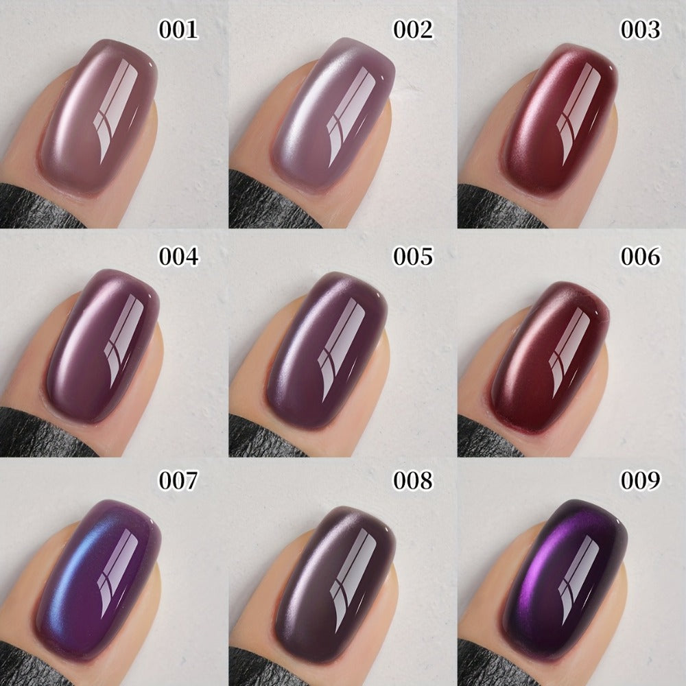 Purple Cat Eye Magnetic Gel Polish Set 9 Colors UV LED Soak Off | 3D Light-Shifting Effect 0.51oz Each Long Lasting Chip-Free | Salon & Home