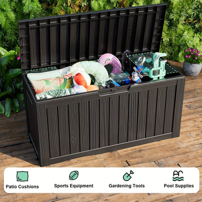 75-Gallon Outdoor Storage Deck Box with Hinged Lid, Side Grips, Small Wheels and Two Color Options