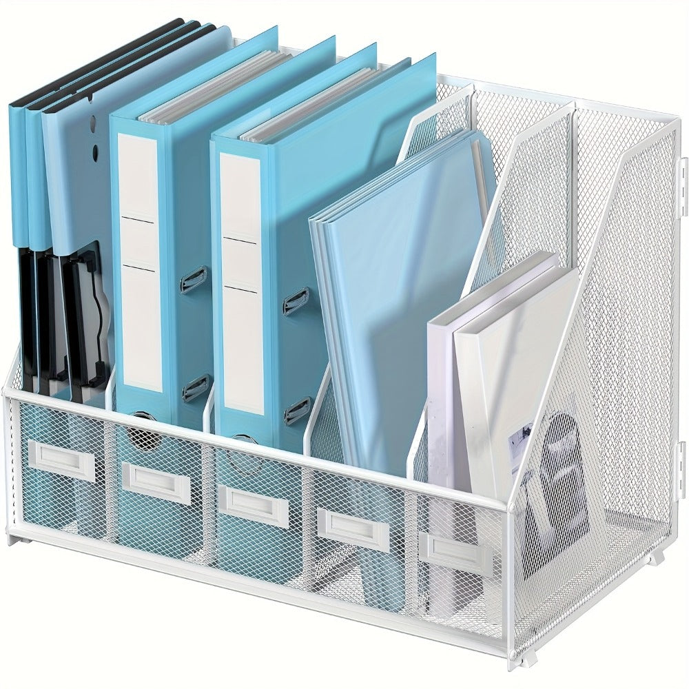 Metal Desk File Organizer 5 Vertical Compartments Magazine Holder Desktop File Rack for Entryways, Bedrooms and Living Spaces