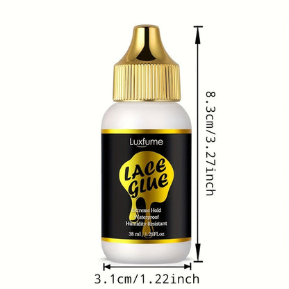 Wig Glue Latex Free 1.28oz Lace Front Traceless Sweat Rain Resistant All Day Wear Sensitive for Home, Travel and Salon Hair Styling