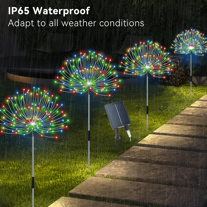 Solar Garden Lights Firework Stakes with 240-640 LEDs, 8 Modes, 4/8 Packs and Three Light Colors