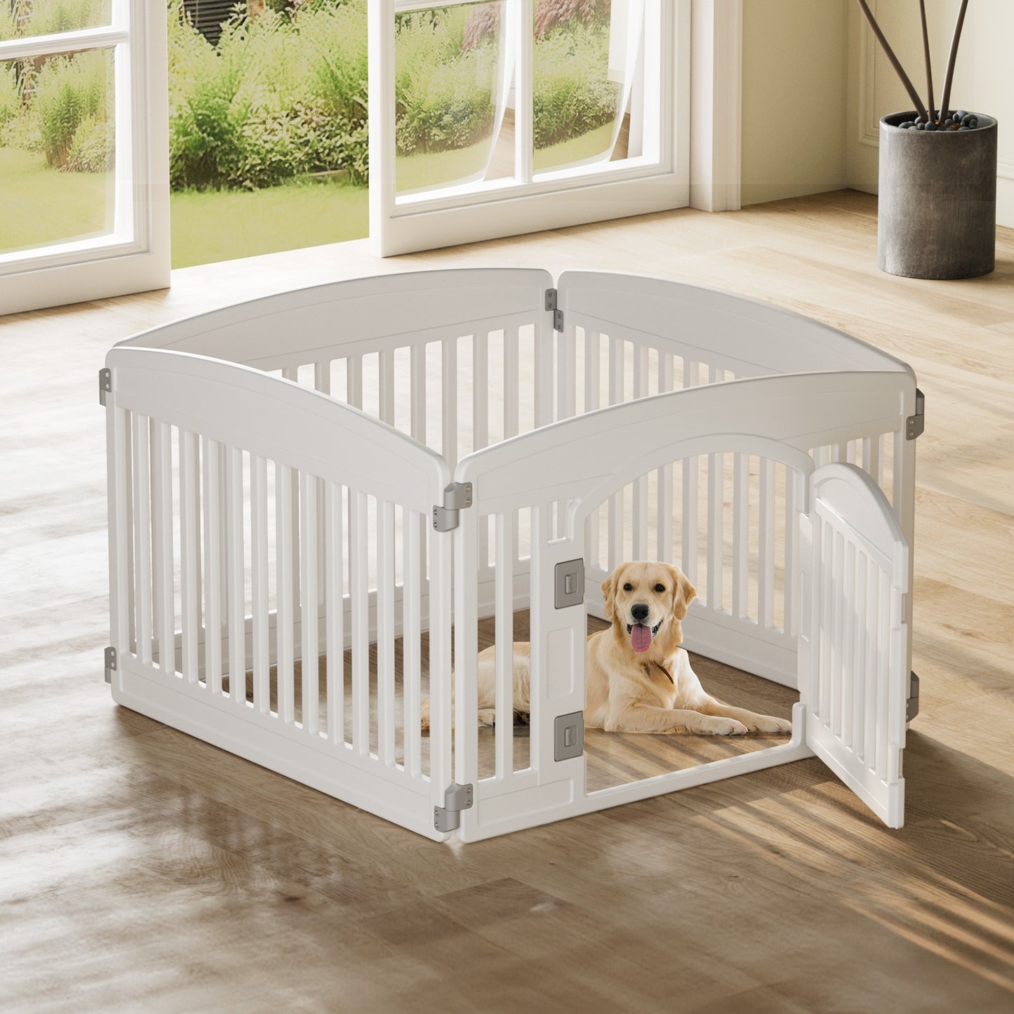Foldable Dog Playpen & Indoor Outdoor Pet Fence – Portable, Easy to Clean, 4-Panel & 6-Panel, White & Black