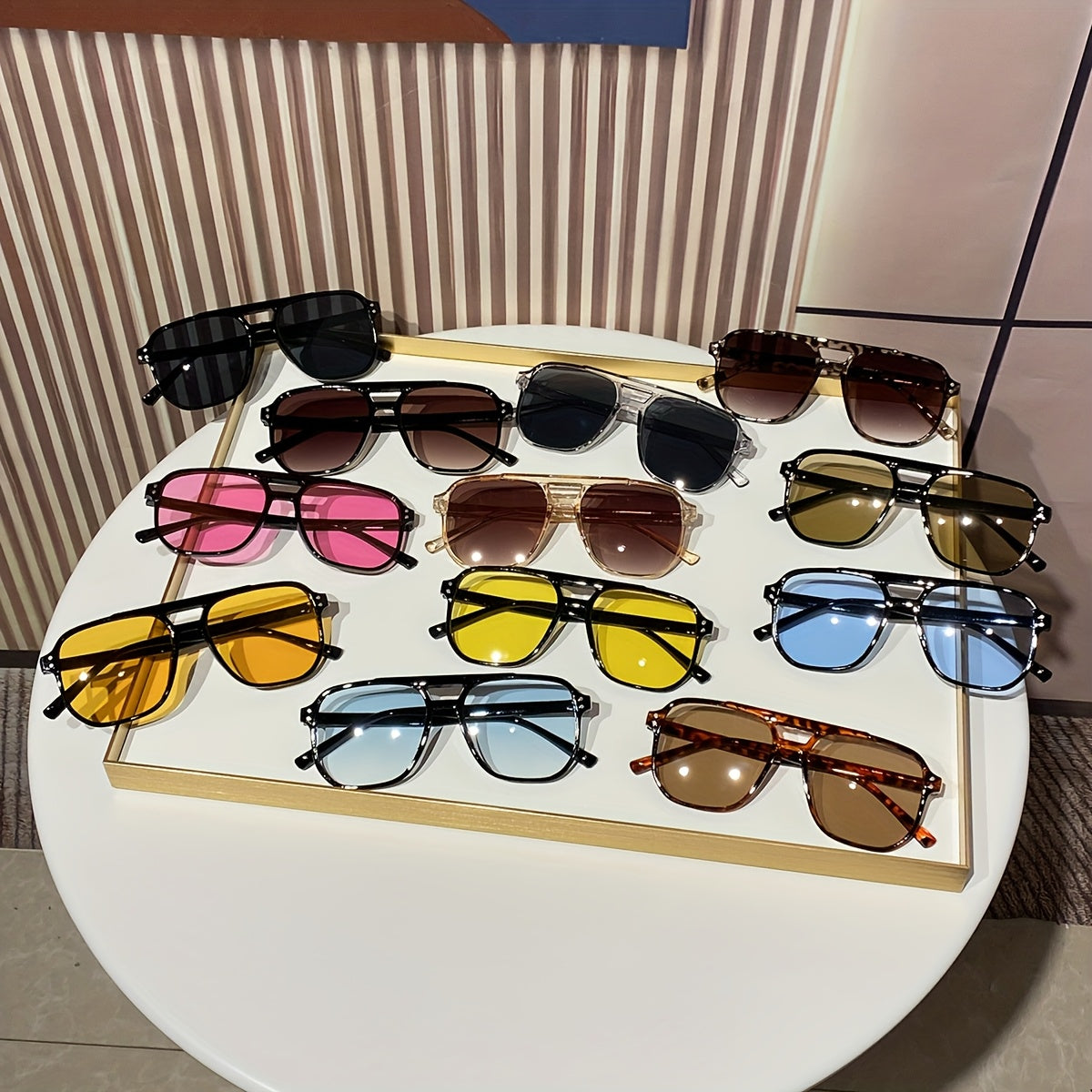 Oversized Round Novelty Glasses 12 Pack Multicolor Tortoiseshell – Double Frame Full Rim Plastic Eyewear Bulk Set for Party Prom Photo Shoot