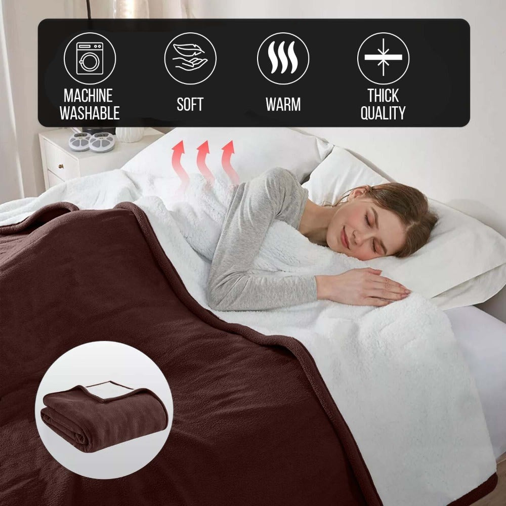 480GSM Sherpa Fleece Blanket, Double-Sided Heavy Throw for Couch, Bed & Travel, Reversible All Season