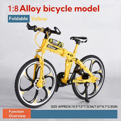 Diecast Mountain Bike Model 1:8 Scale Alloy Foldable Miniature Bicycle Figurine for Home Office Desk Decor