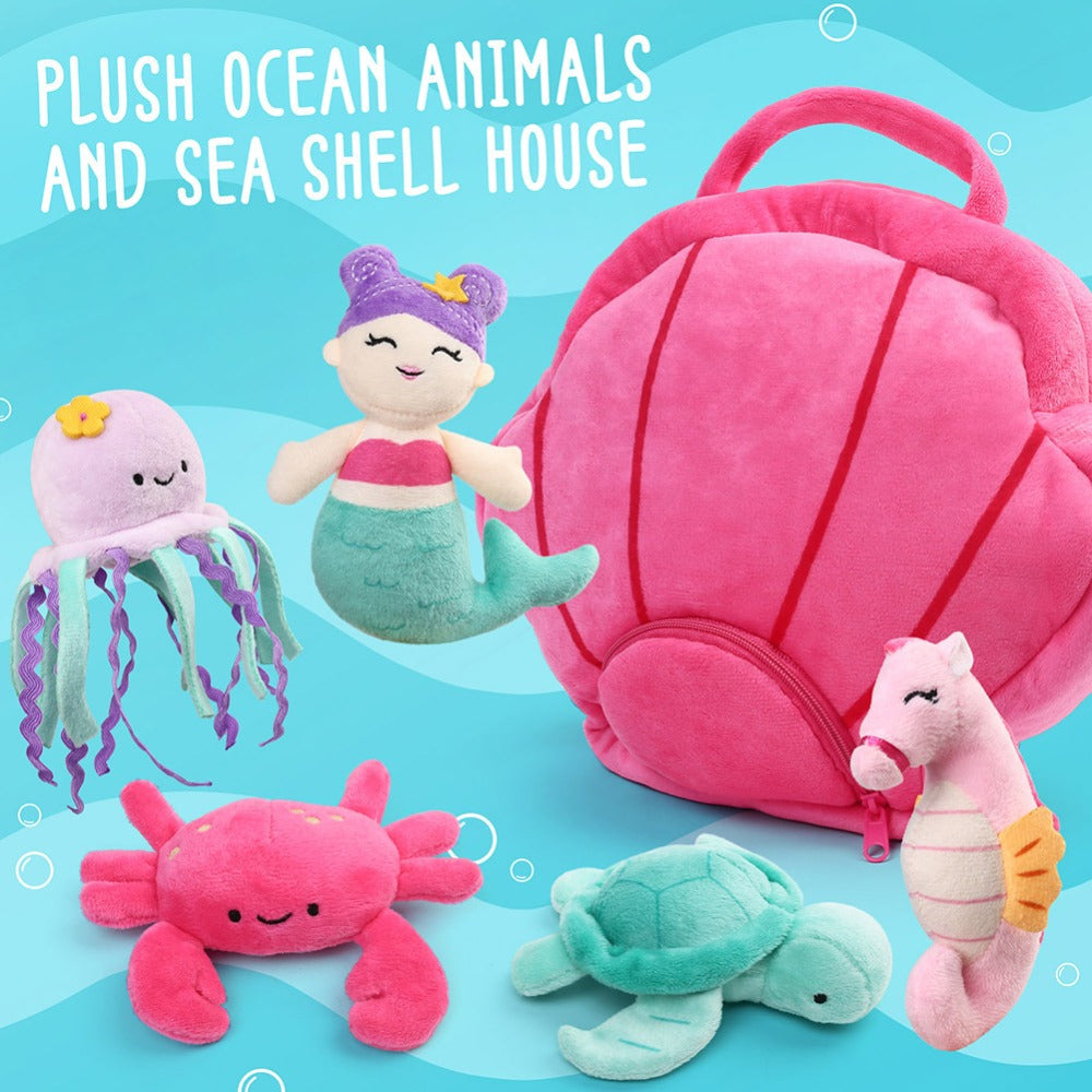 Ocean Stuffed Animals Set 5 Pack Sea Turtle Octopus Mermaid Seahorse Crab with the Listed Color, Size or Set Options for Everyday Use