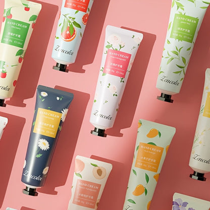 Ten-Piece Hand Cream Gift Box with Botanical and Fruit-Print Travel Tubes in Coordinated Assortment