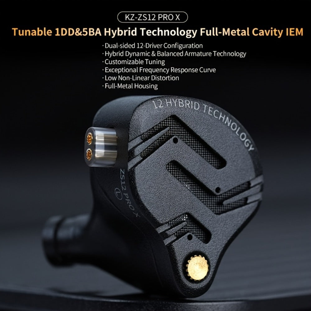 KZ ZS12 PRO X In-Ear Monitor Hybrid IEM Headphones Detachable Cable Noise Cancelling for Bedside Audio, Alarms and Room Entertainment