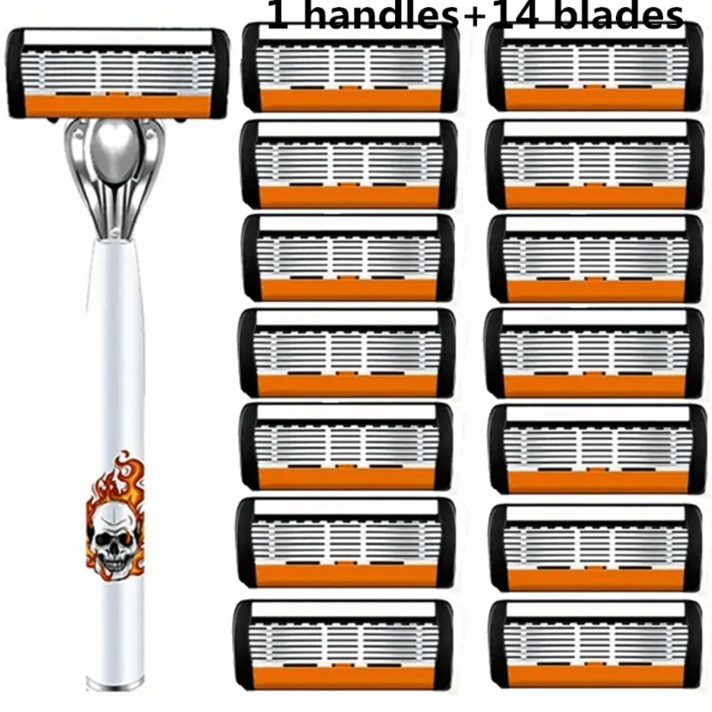 Men's Safety Razor with Replacement Blades - Anti-Slip Stainless Steel Handle Shaver for Beard & Sideburns
