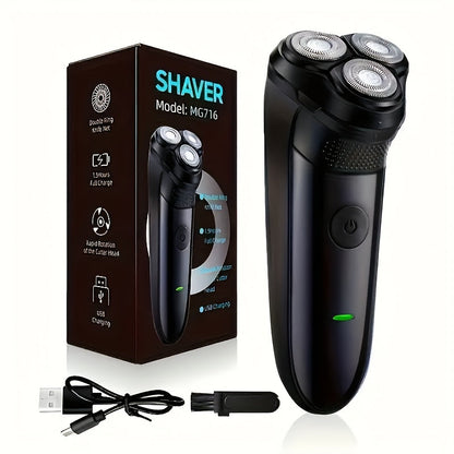Electric Shaver Cordless Rotary Grooming Kit with USB Charging Cable in Blue or Black for Daily Use