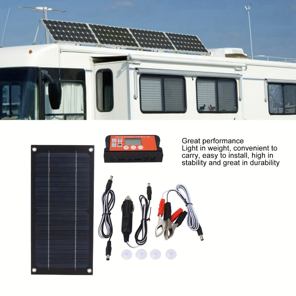 Monocrystalline Solar Panel Kit with 100A Controller – Off-Grid Charger for RV, Boat, Truck & Camping | Includes Cables