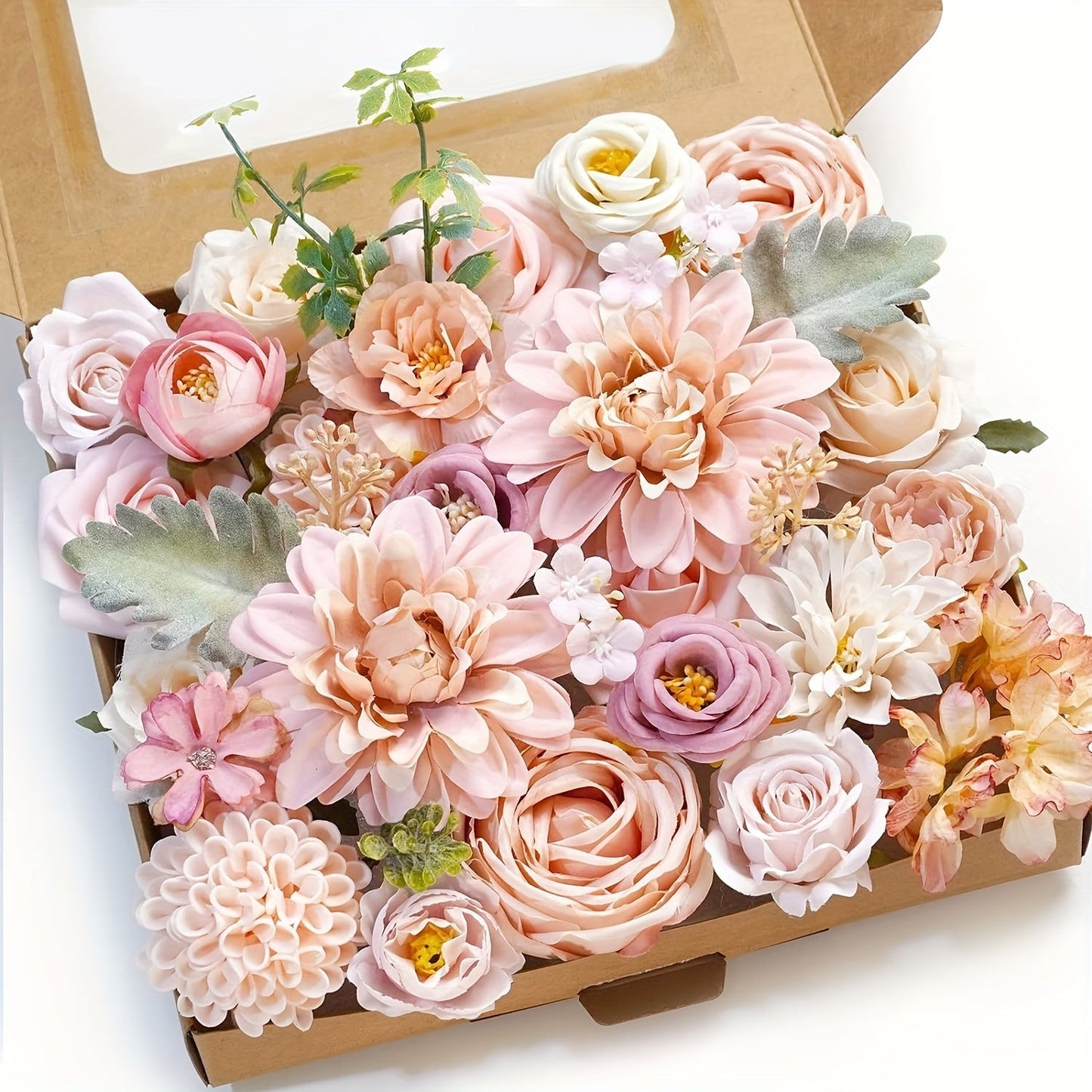 Artificial Flowers Pink Rose Box Set for DIY Wedding Bouquets, Table Centerpieces and Home Displays
