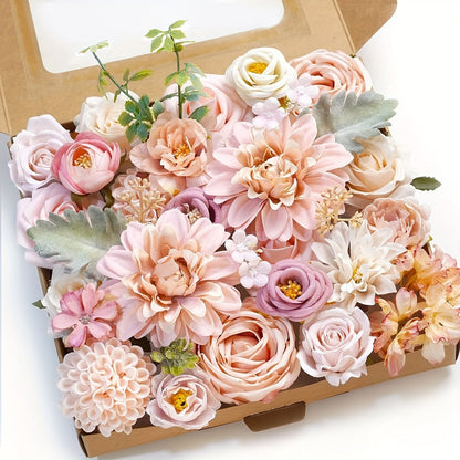 Artificial Flowers Pink Rose Box Set for DIY Wedding Bouquets, Table Centerpieces and Home Displays