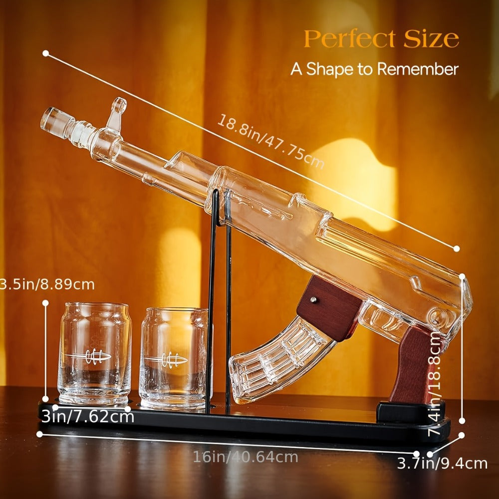AK-47 Whiskey Gun Decanter Set with Detachable Magazine and Two 6.75oz Glasses, 17.6oz Liquor Dispenser Military Style Home Bar Decanter