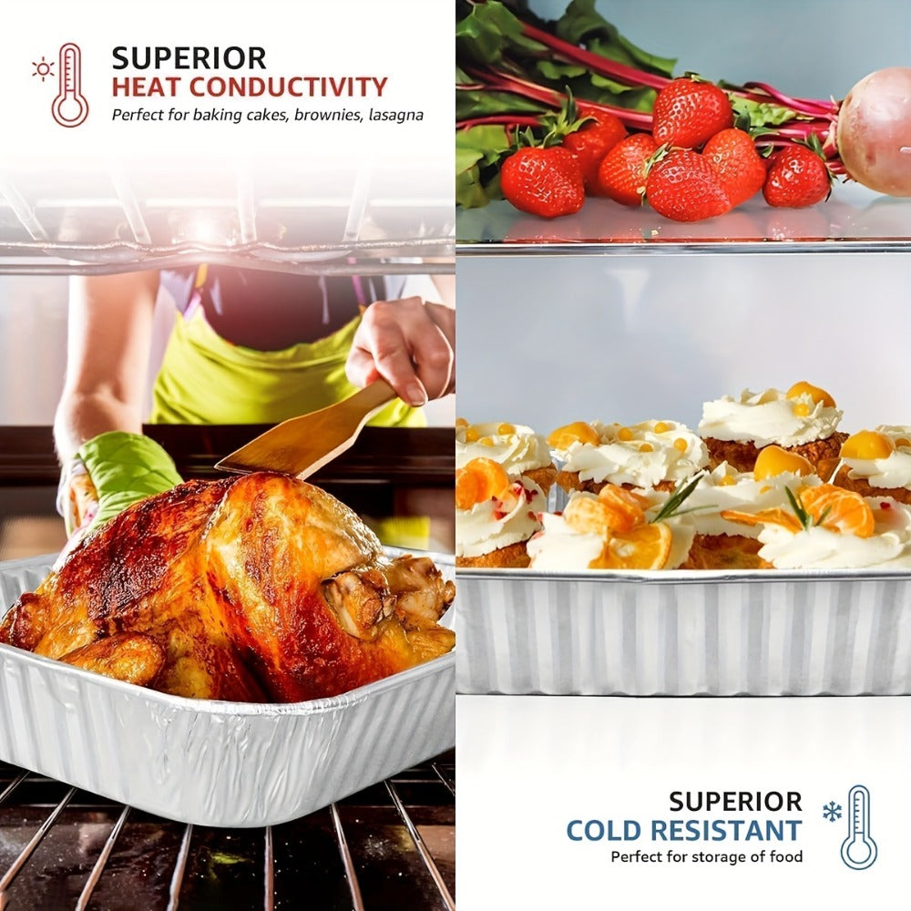 Disposable Aluminum Pans with Lids 25 Pack, 9x13 Half Size Foil Baking Trays for Roasting, Reheating & Cooking