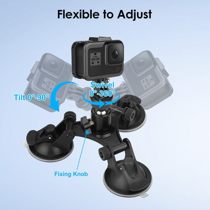 Suction Cup Camera Mount with 3 Bases – Universal 360° Ball Head Car Camera Holder for GoPro Hero 10 9 8 7, Action Cameras
