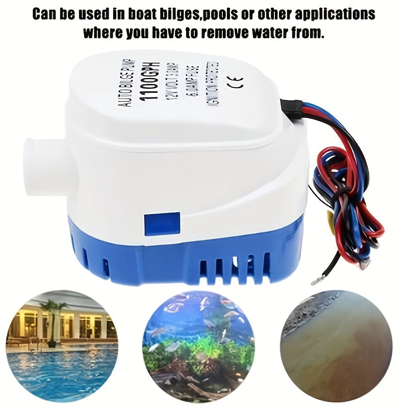 Automatic 12V 1100GPH-Label Bilge Pump with Integrated Float Switch, Side Outlet and Strainer Base