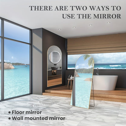 Full Length Mirror Floor Standing, Arched & Rect Body Mirror with Stand, Hanging or Leaning Wall Mirror, Aluminum Alloy Thin Frame