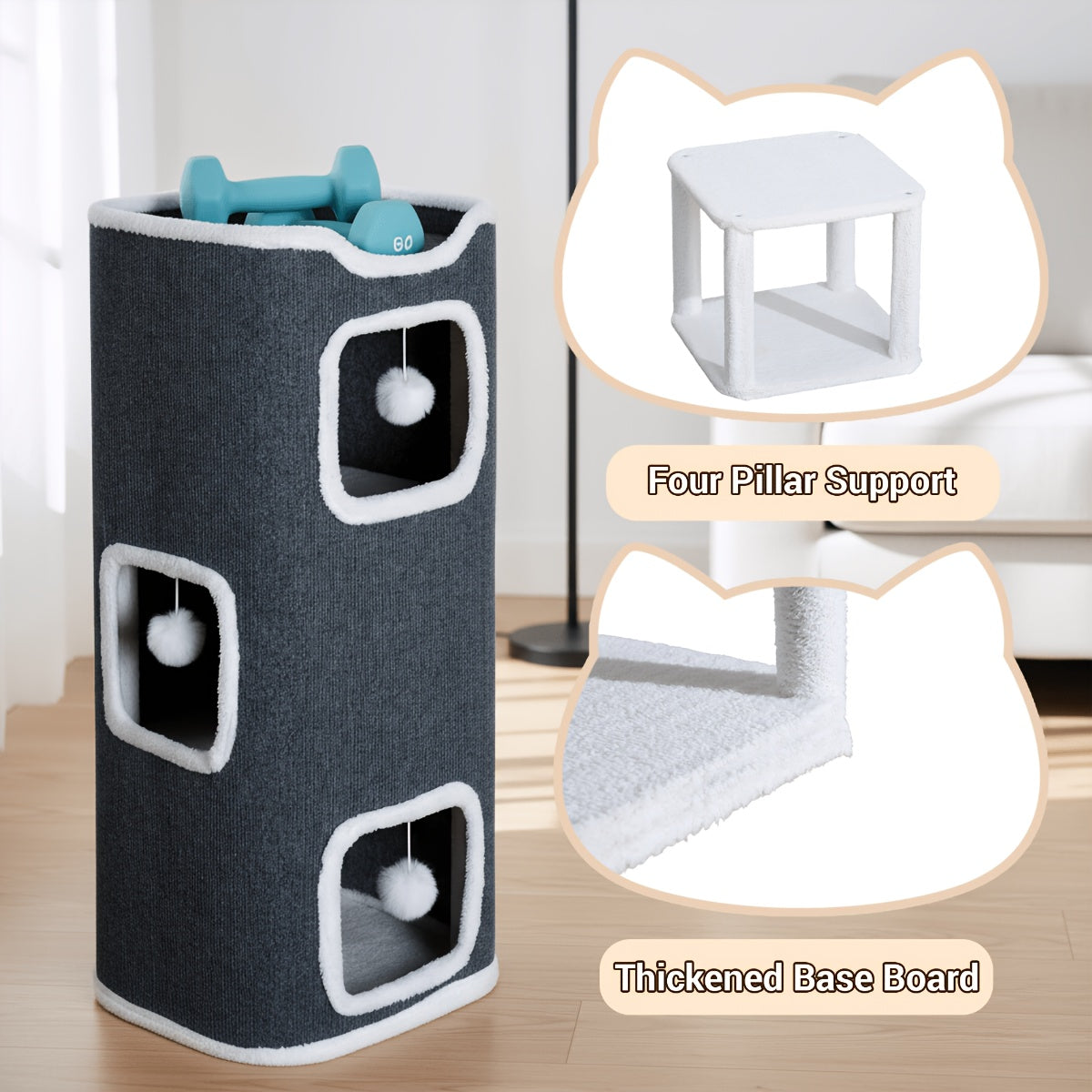 Cat Tree Tower Multi-Level Foldable Cat Condo for Indoor Cats – Scratch-Resistant Carpet, Hanging Bell Ball, Cozy Top Bed