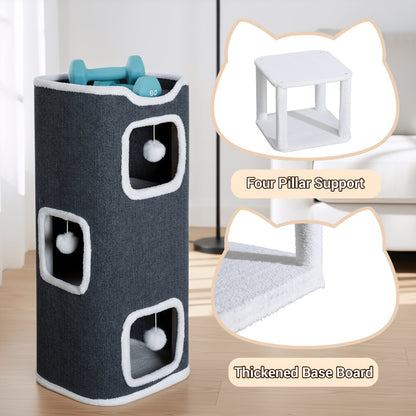 Cat Tree Tower Multi-Level Foldable Cat Condo for Indoor Cats – Scratch-Resistant Carpet, Hanging Bell Ball, Cozy Top Bed