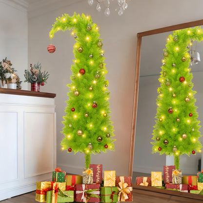 6 Foot Artificial Christmas Tree with Lights Tree Skirt and Christmas Ball Bendable Xmas Tree for Entryways, Bedrooms and Living Spaces